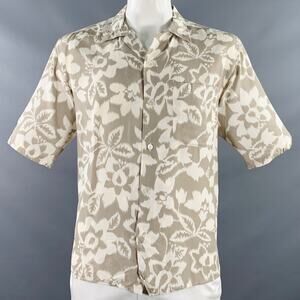 BYBLOS Size 46 Tan Cream Floral One Pocket Short Sleeve Shirt